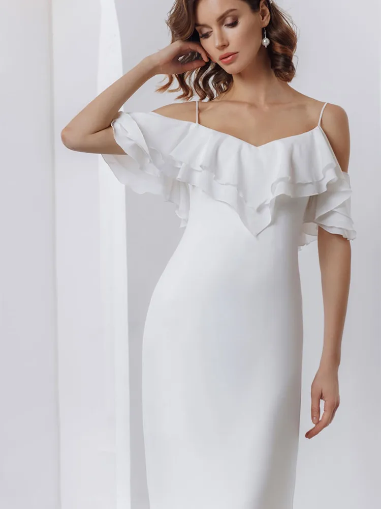 Elegante Chiffon Boho Cap Sleeves Spaghetti Straps abito da sposa personalizzato increspato abito da sposa Ruffles Robe De Mariée abito da sposa