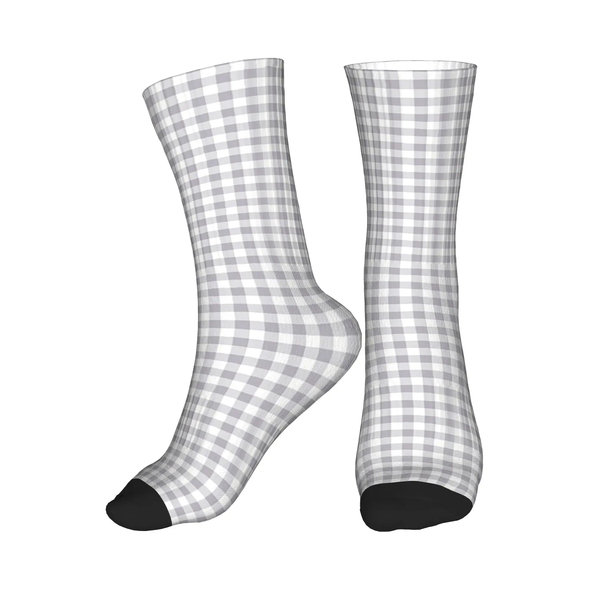 

All Seasons Gray And White Gingham Sport Middle Tube Socks Super Soft Crew Socks Casual Stockings for Men Women