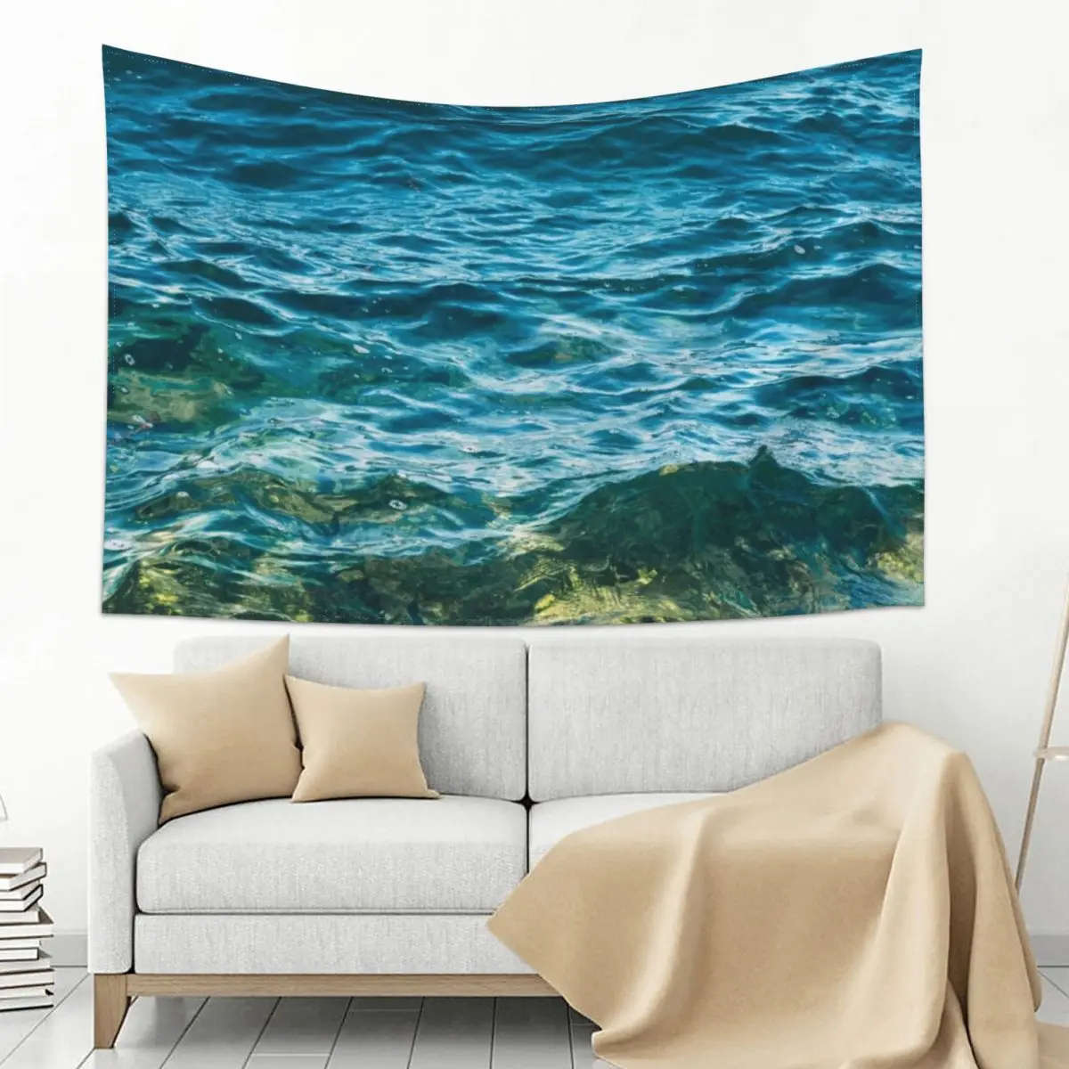 

surface of deep blue sea, oceano ,Blue Ocean ,Blue Water, teal ocean, atlantic ocean, ocean water, oceanarium, water, o Tapestry