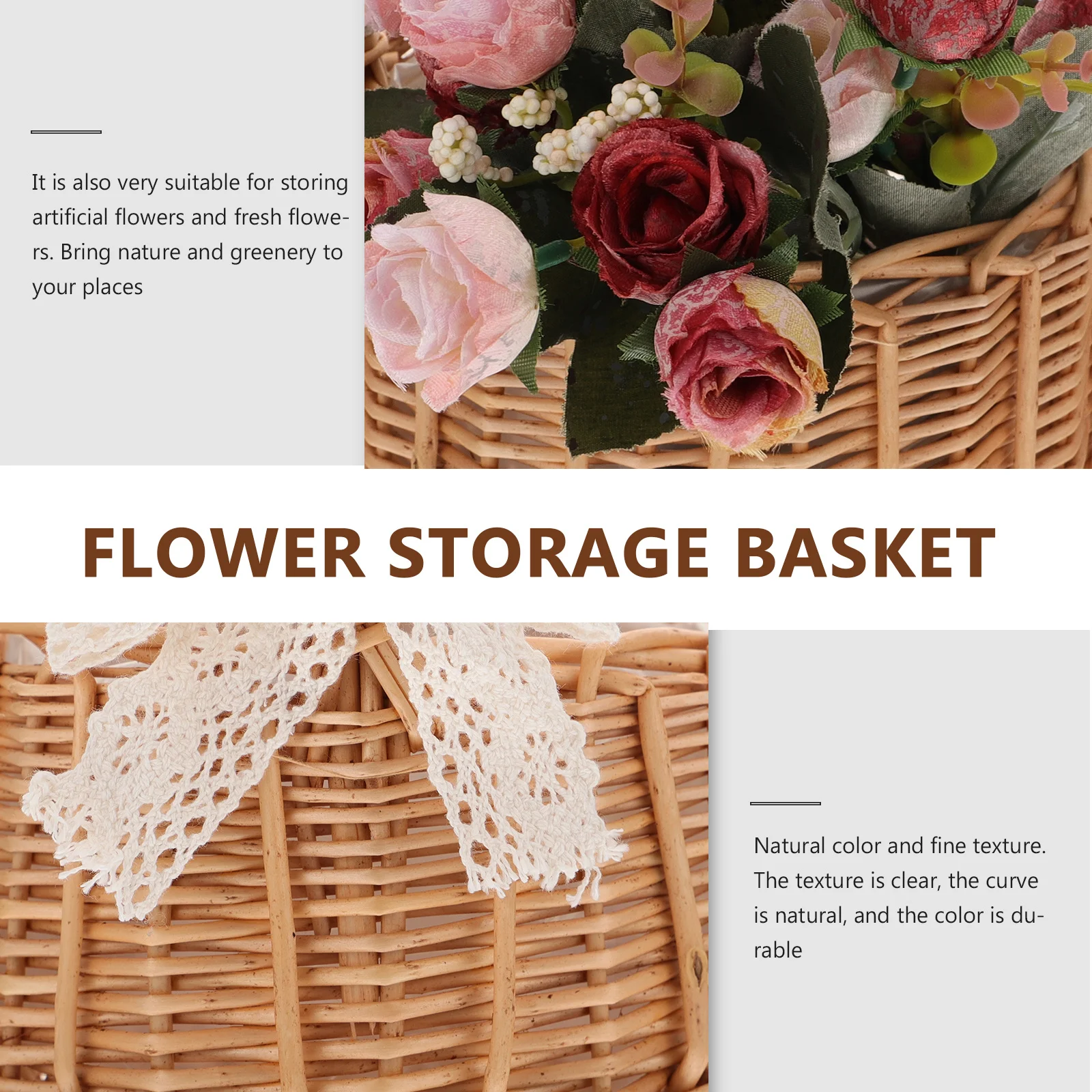 

1Pcs Woven Basket Photo Props Stylish Rattan Flower Storage Basket Portable Handheld Decorative Container for Living Room