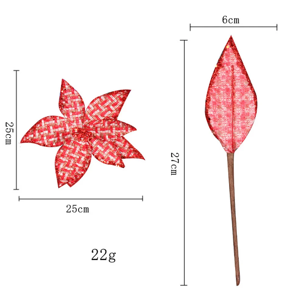 Flor de Navidad de simulación de polvo dorado, flor de tela decorativa de boda, decoración navideña para el hogar, regalos de bricolaje, flores artificiales