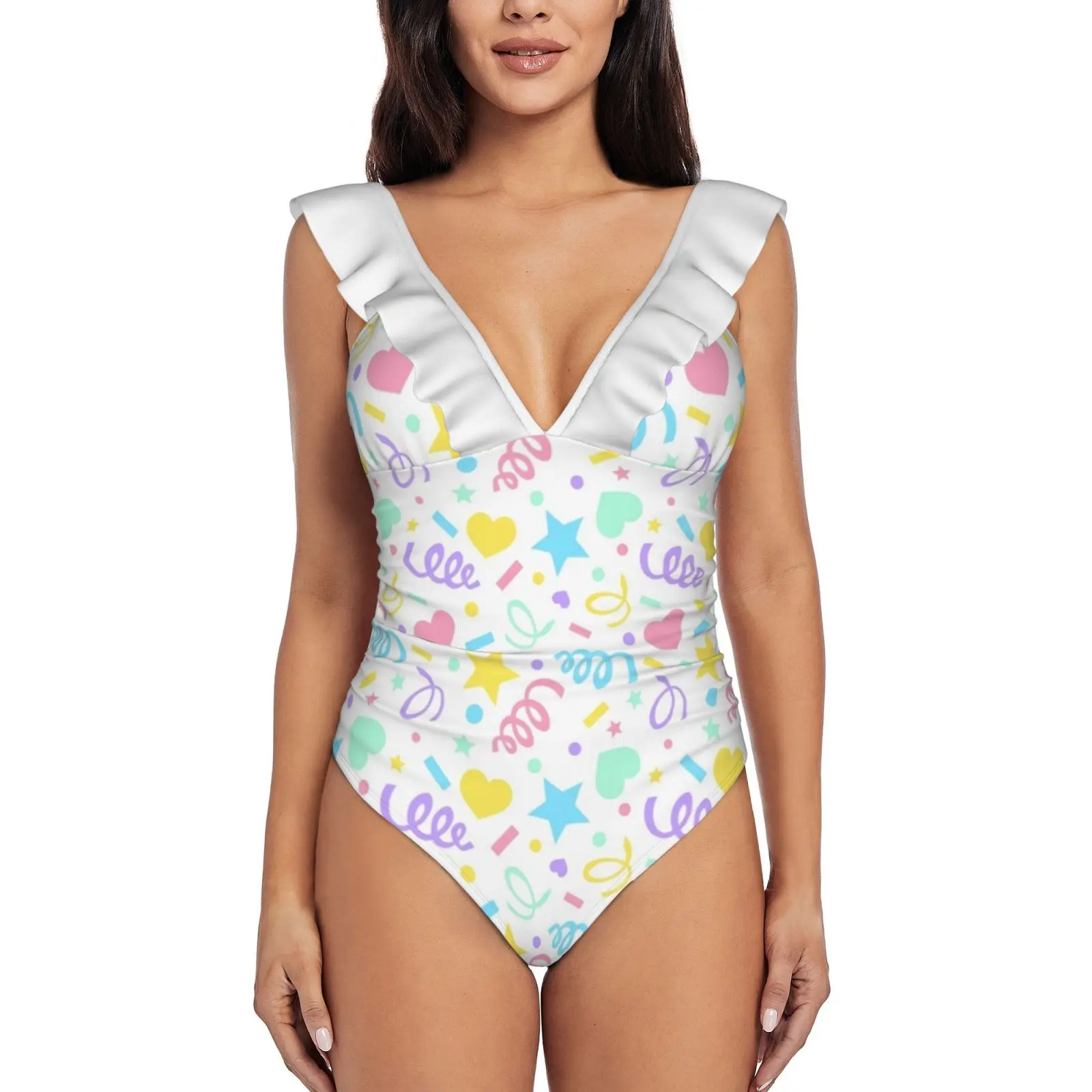 

Pastel Confetti One Piece Swimsuit High Quality Swimwear Printed Push Up Monokini Summer Bathing Suit Pastel Confetti Kawaii