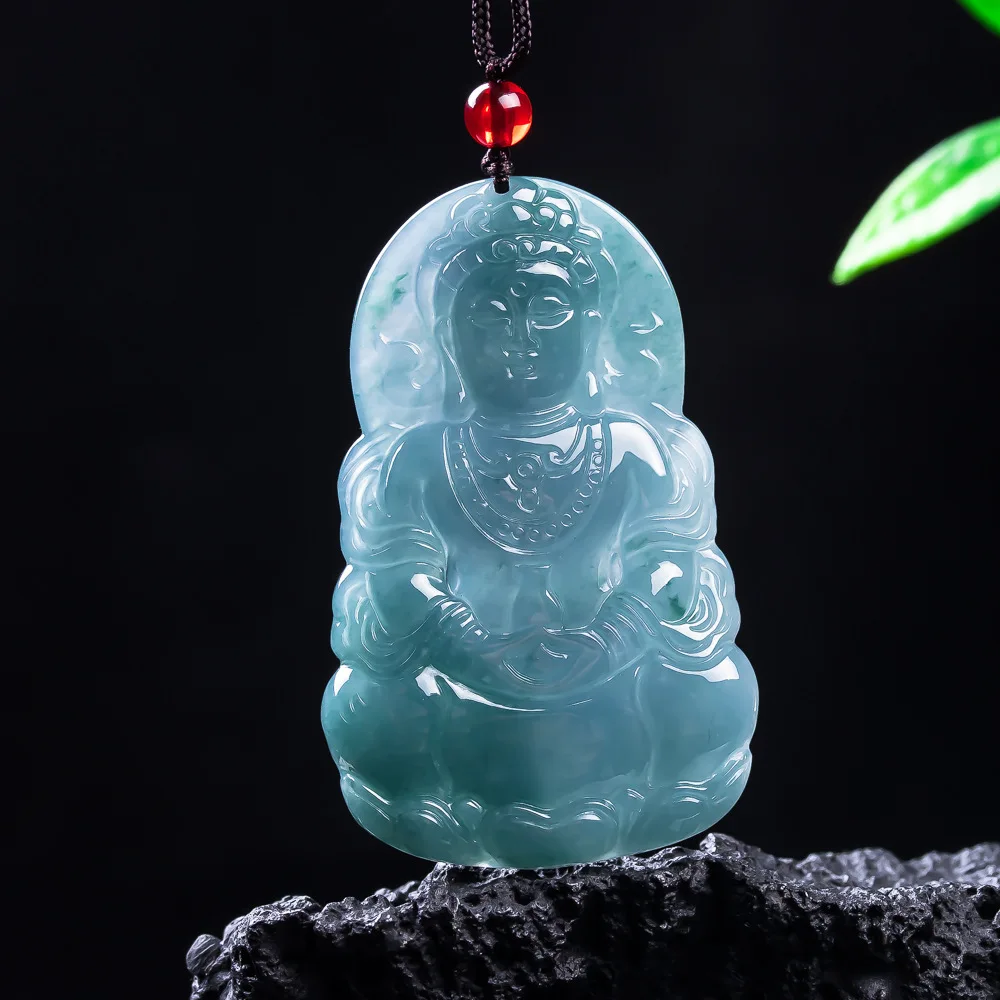 

Natural Burmese Jadeite Guanyin Pendant Necklace Talismans Carved Amulet Charm Real Jade Luxury Fashion Gifts for Women