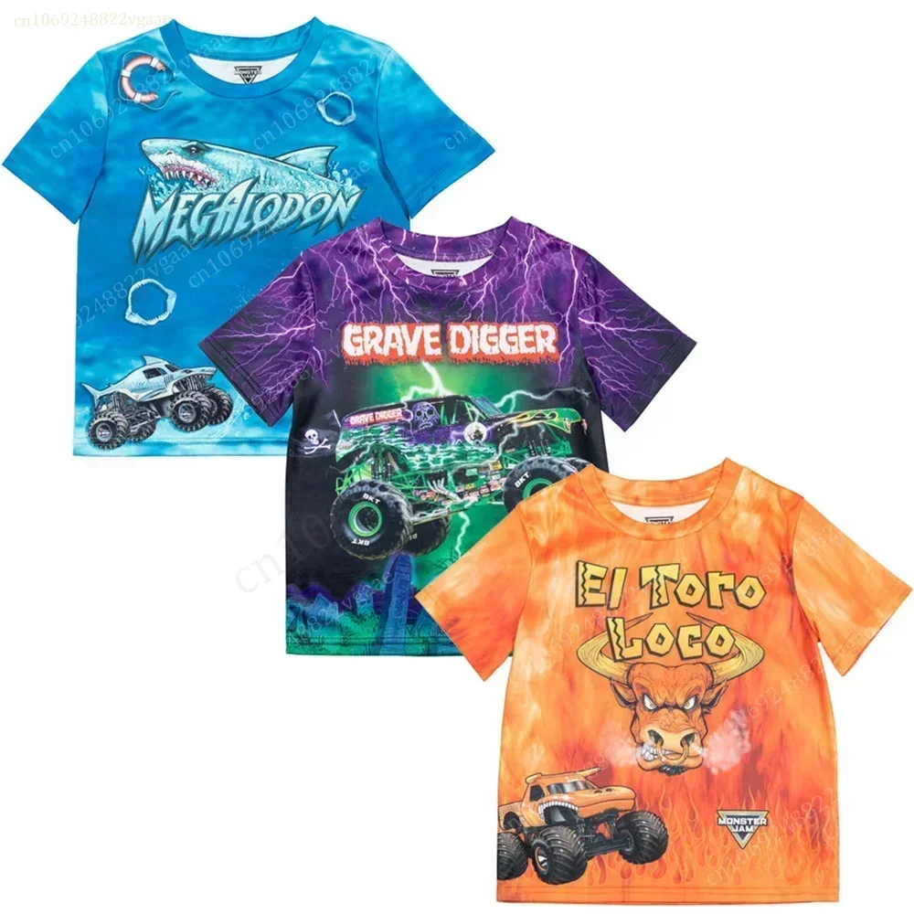 Summer Monster Trcuk T Shirt Kids Boy Tee Jam T-shirt Boys Oversized Costume Short Sleeve Tops Children's Girls Car Toy