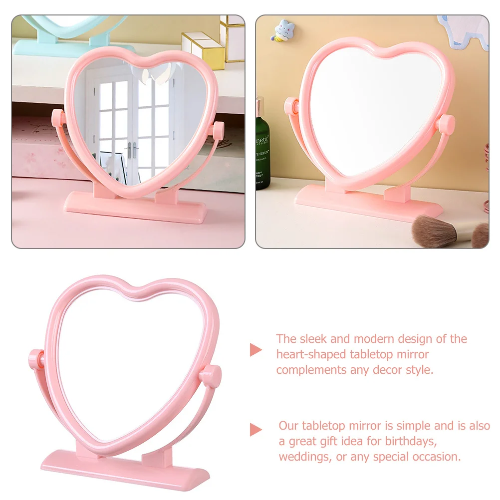 กระจกแต่งหน้าแบบตั้งโต๊ะรูปหัวใจสองด้าน กระจกแต่งหน้าแบบพกพาสำหรับโต๊ะเครื่องแป้งในห้องนอน กระจกสำหรับห้องนอน