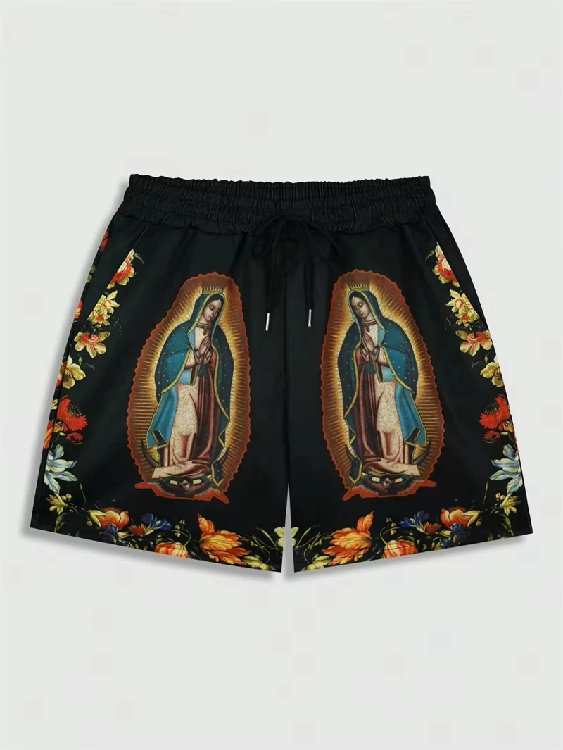 Latest American Retro Mesh Shorts with Personalized Full Print Street Style, Versatile Sports and Casual Breathable Pants