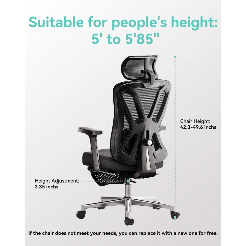 Ergonomic Office Chair, Desk Chair with Adjustable Lumbar Support and Height, Comfortable Mesh Computer Chair