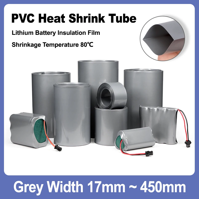 1M ~ 20M Grey Battery Films Width 17mm ~ 450mm Insulated Sleeving Protection Wrap PVC Heat Shrink Tube for Lithium Battery Packs