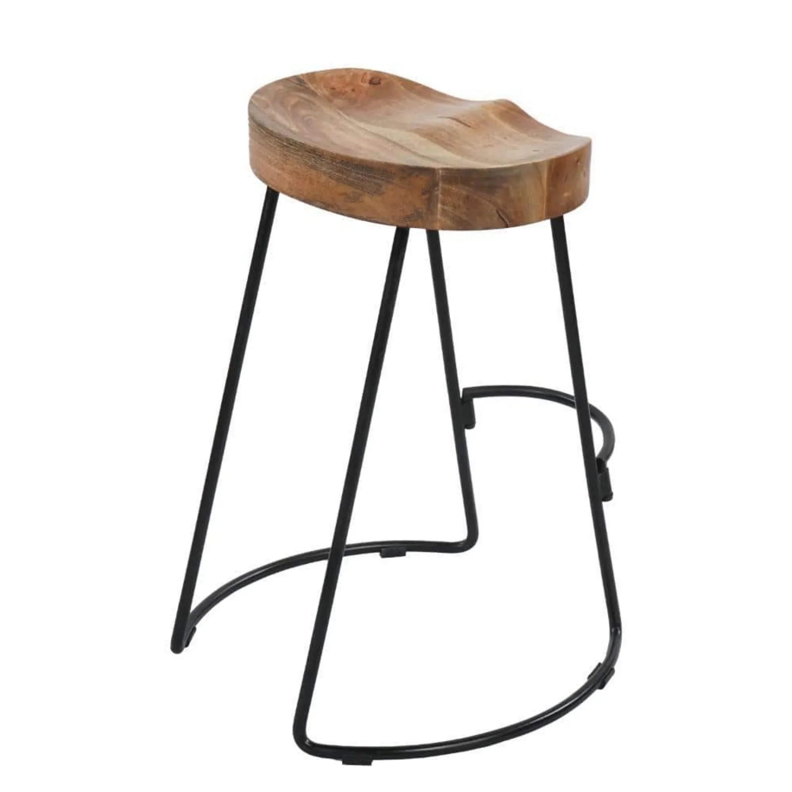 

US 24 in. Brown and Black Backless Metal Frame Counter Height Stool with Wooden Seat