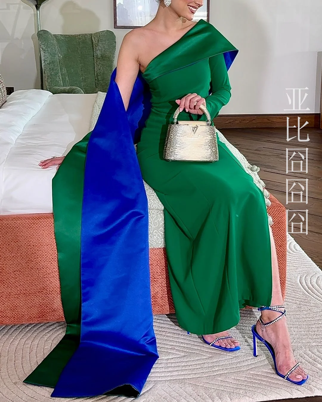 Long Sleeve Prom Dresses Party Gowns Ankle Length Green Evening Dress One Shoulder Side Split Saudi Arabia Wedding Dresses 2024