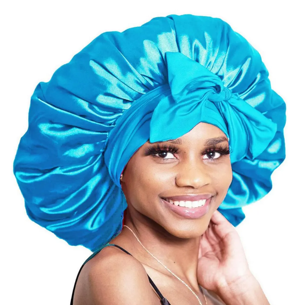 Satin-Schlafhauben, Jumbo-Seidenhaube für Frauen mit Bindeband für Lockiges Haar und Zöpfe – Detail 4