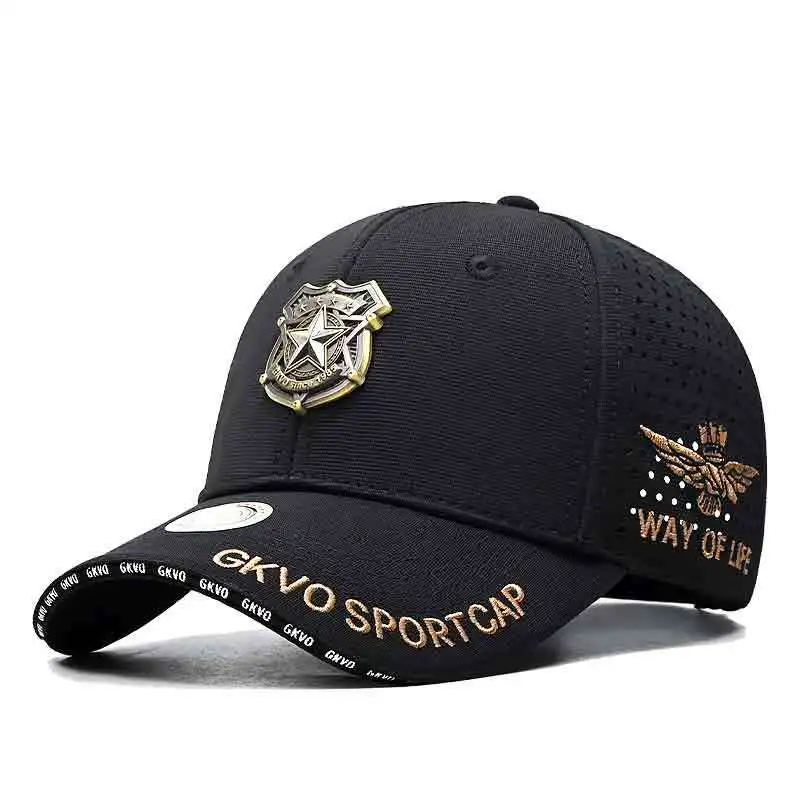 Hat Men\'s New Summer Outdoor Breathable Non-Stuffy Big Circumference Baseball Cap Individual Badge Five-Pointed Star