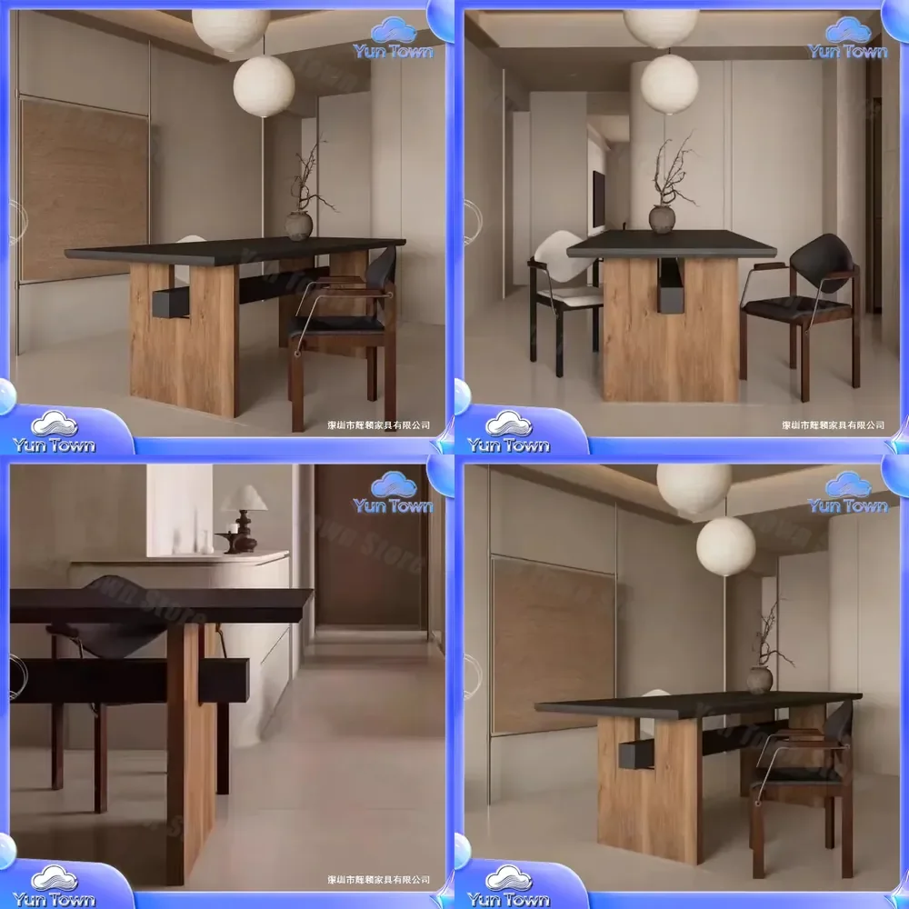 Solid Wood Dining Table Rectangle Small Household Dining Table Log Large Board Workbench Designer Desk for Wabi Sandy Wind