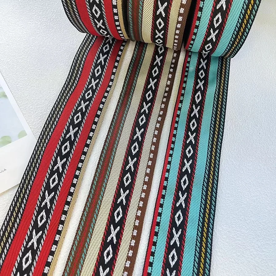 5 Y/lot wide About 6.5 CM Woven Jacquard Ribbon Geometric Flowers For Clothing Accessory ZH-5822