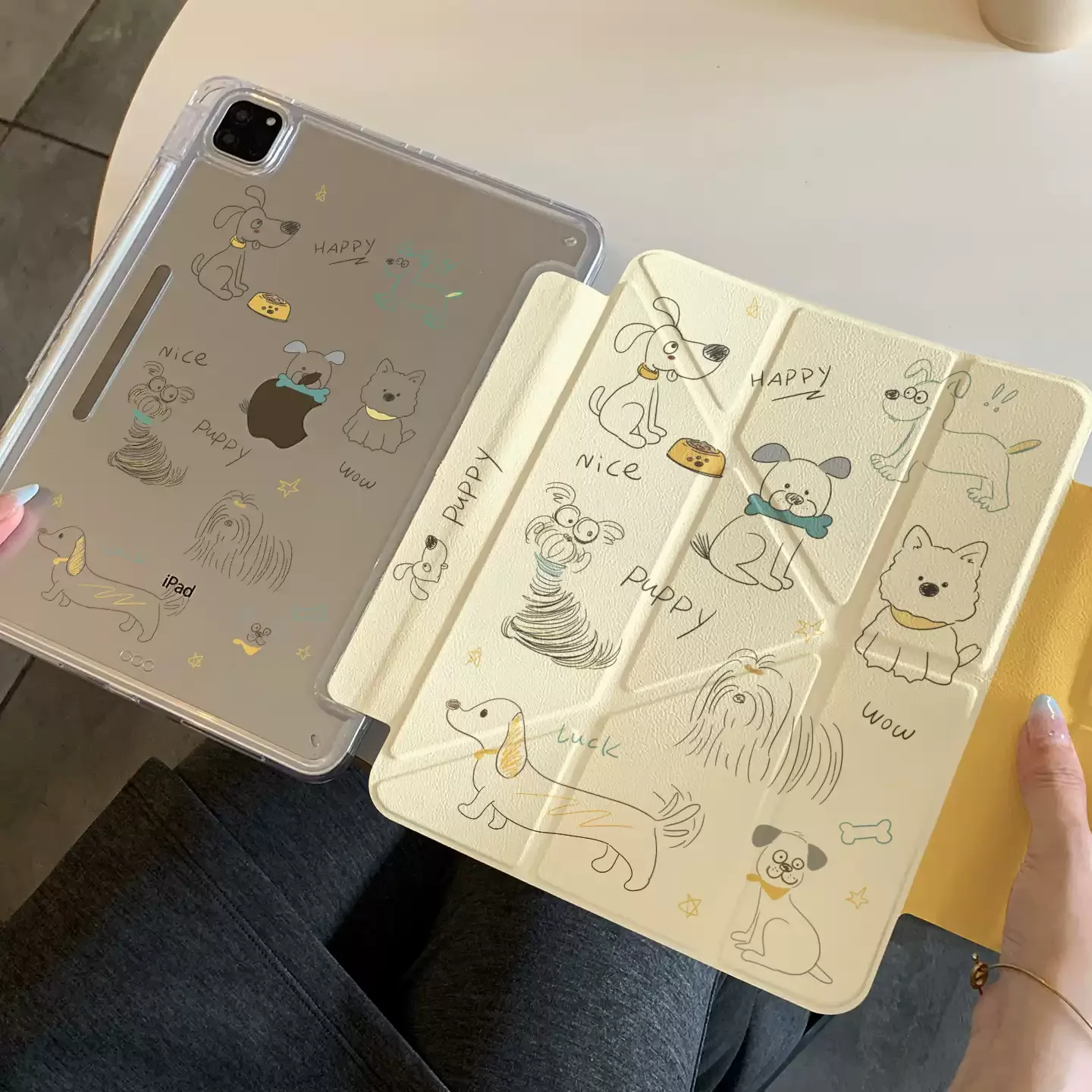 

Чехол Ins Cute Doodle Line Puppy Table Case для iPad Pro 11 12.9 13 M2 M3 M4 M5, 8.3 9.7 10.2 5/6/7/8/9/10/11-го поколения, Air 4 5 6 7