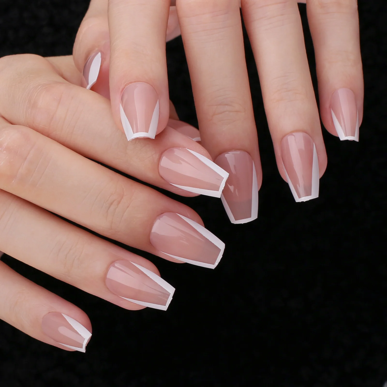 Coffin Nude U French nail Natural Fake nails Ballet Gel Short Press On False Nail Square Manicure Tool