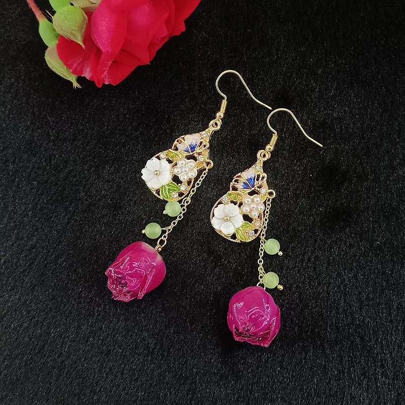 

Unique Immortal Rose Flower Earrings Elegant Natural Flower Earrings Luxury Epoxy Resin Rose Pendant Statement Jewelry Women