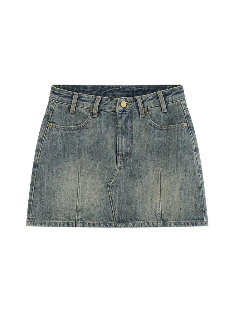 Mini jupe en Denim délavé Vintage pour femmes, taille haute, ligne a, Slim, décontractée, élastique, moulante, jupe courte, couche intérieure de sécurité, été