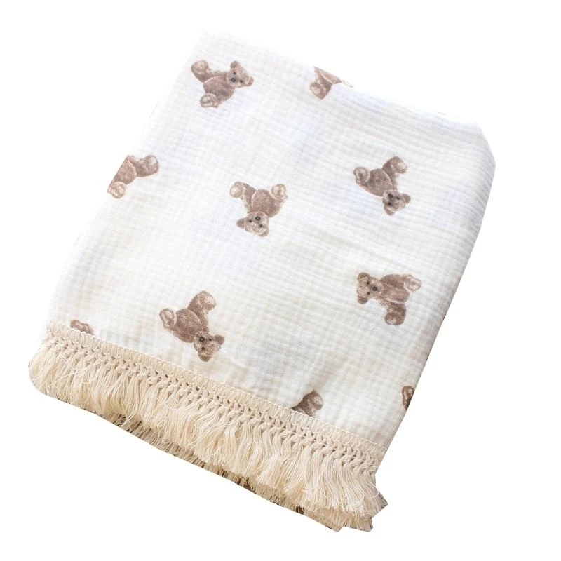 J15U بطانية أطفال من القطن تلقي بطانية مع شرابة نمط الدب للأطفال الرضع صبي فتاة محايدة الجنس غير الفلورسنت #3
