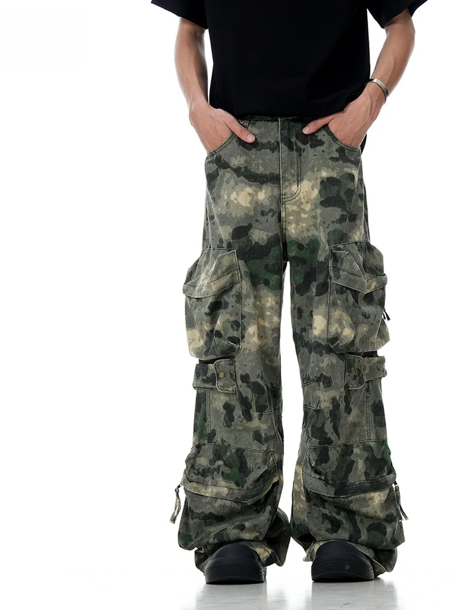 

American Retro Multi-ket Work Pants Men Women New Heavy Du Wide Leg Casual Long Pants Camouflage Couple High Street