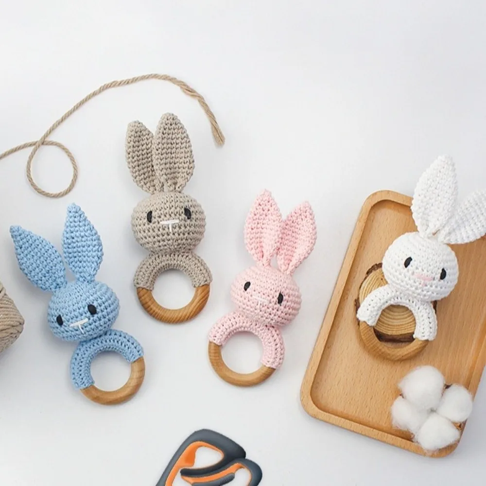 Legno Roditore Coniglio Bambino Crochet Sonaglio Morso Agganciato Giocattoli Morbidi BPA Giocattolo Libero Lavorato A Maglia Animale Del Fumetto Design Lenitivo