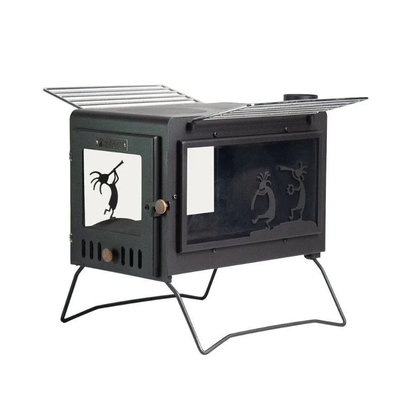 

Multifunctional outdoor wood stove camping heating stove, foldable double-sided glass campfire