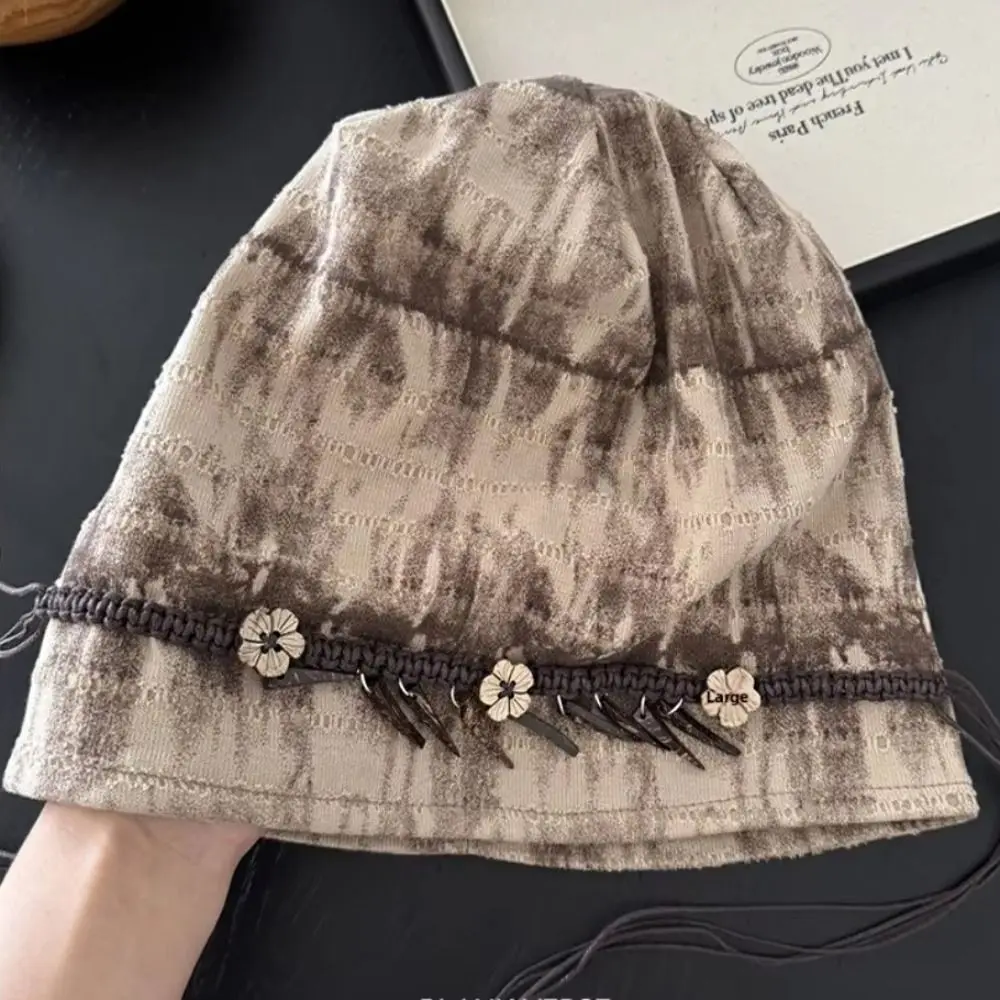 Casual Retro Ethnic Stye Beanie Wood Decoration Boho Vintage Pullover Hat Versatile Soft Windproof Head Wrap Bad Hair Days