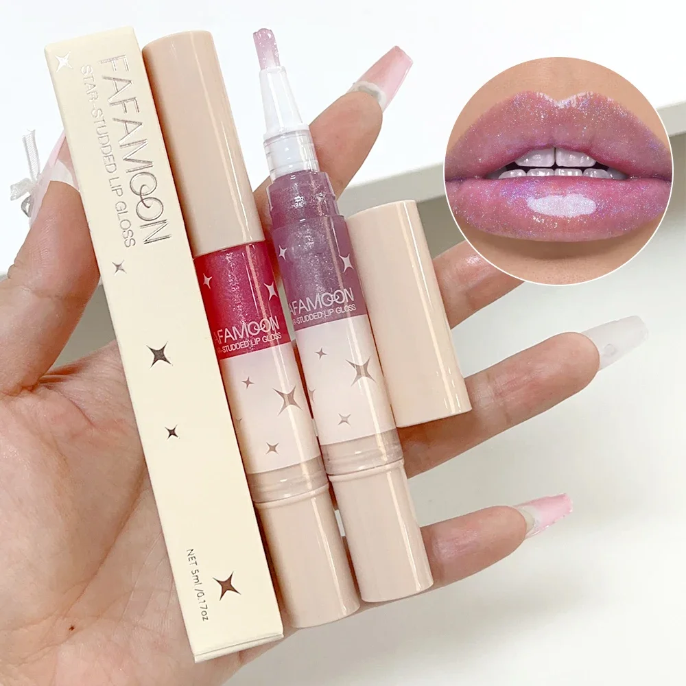 Pluma giratoria de gelatina nacarada de 6 colores, esmalte de labios resistente al agua, brillo hidratante, lápiz labial líquido rojo desnudo,