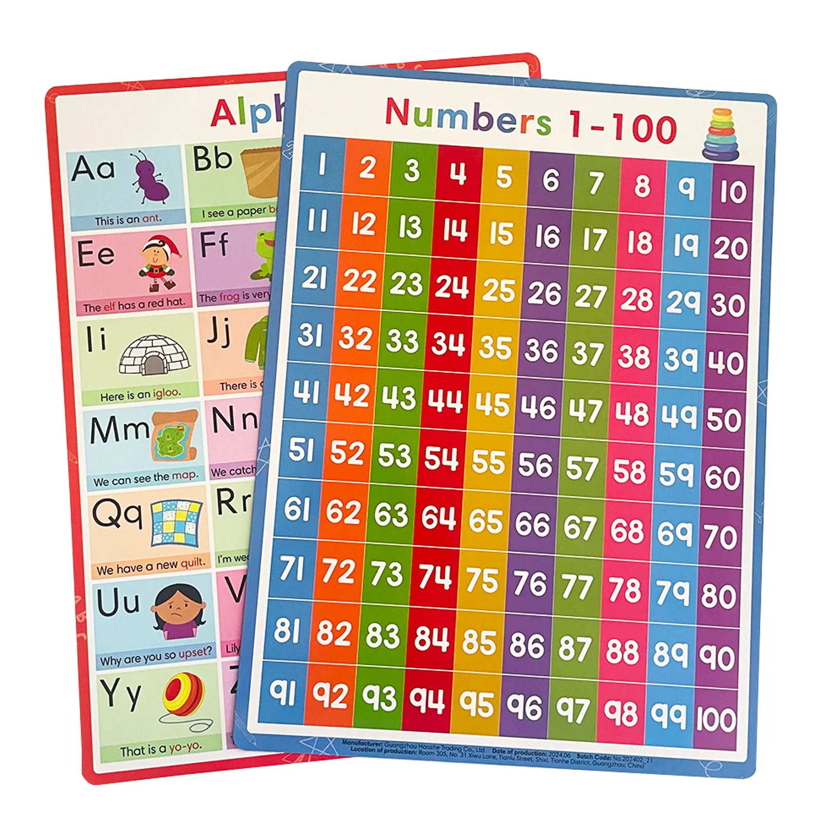 

2Pcs Abc and 1-100 Number Poster Set Sturdy Paper Alphabet Learning Chart for Kids Early Childhood Education Poster Nursery