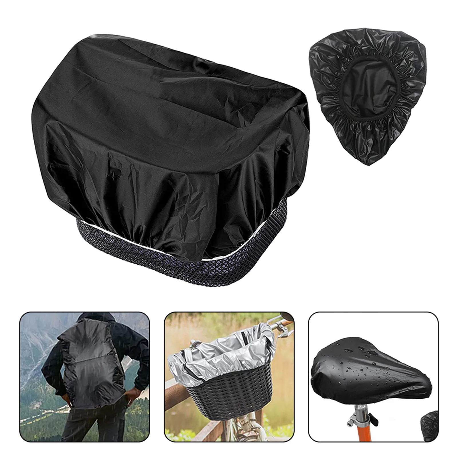 

For Most Bicycle Baskets Saddle And Basket Bike Cover 1 Set Black I Set Oxford Cloth Protection Tool Waterproof