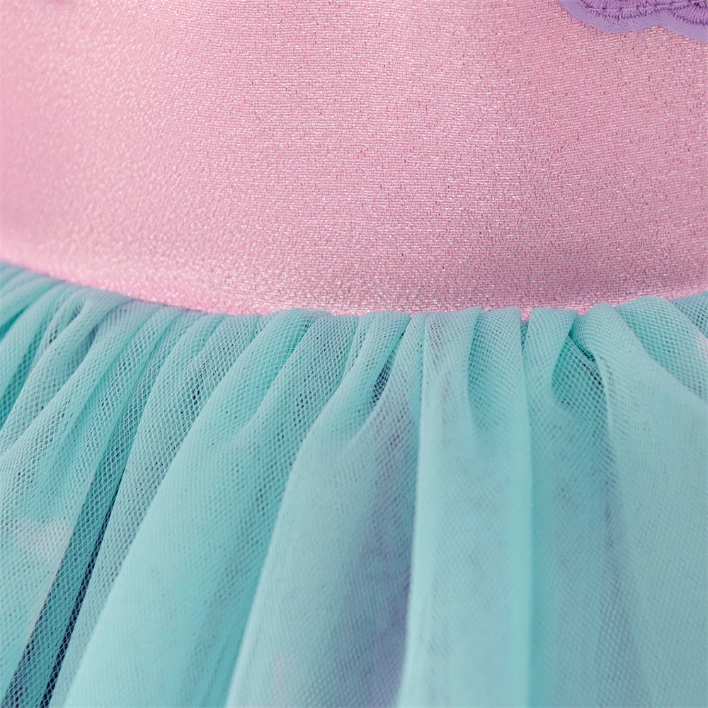 Baby Girl Mermaid Cosplay Party Dresses Girls Pink Bow Princess Dress Toddler Flying Sleeves Layered Tutu Gown Kids Holiday Wear