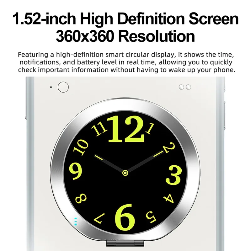 Smartphone Case with 1.52-inch Round Screen & Magnetic Stand Bullet Screen Information Notification Phone Protective Cover