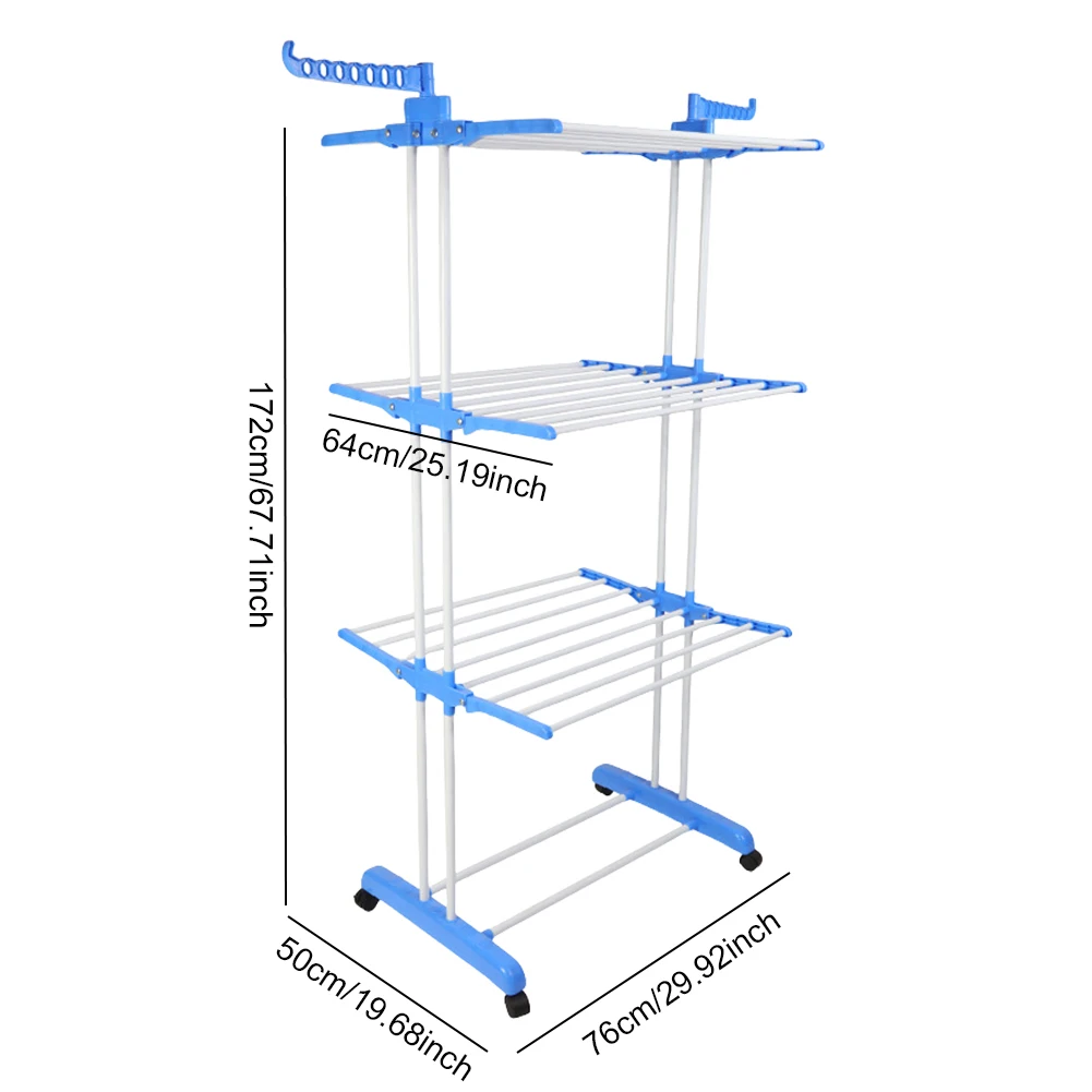4-Tier طوي تجفيف الرف الملابس الخيول الرف ث/4 أقطاب تجفيف و اثنين من أجنحة جانبية الغسيل تجفيف الرف للملابس أغطية سرير