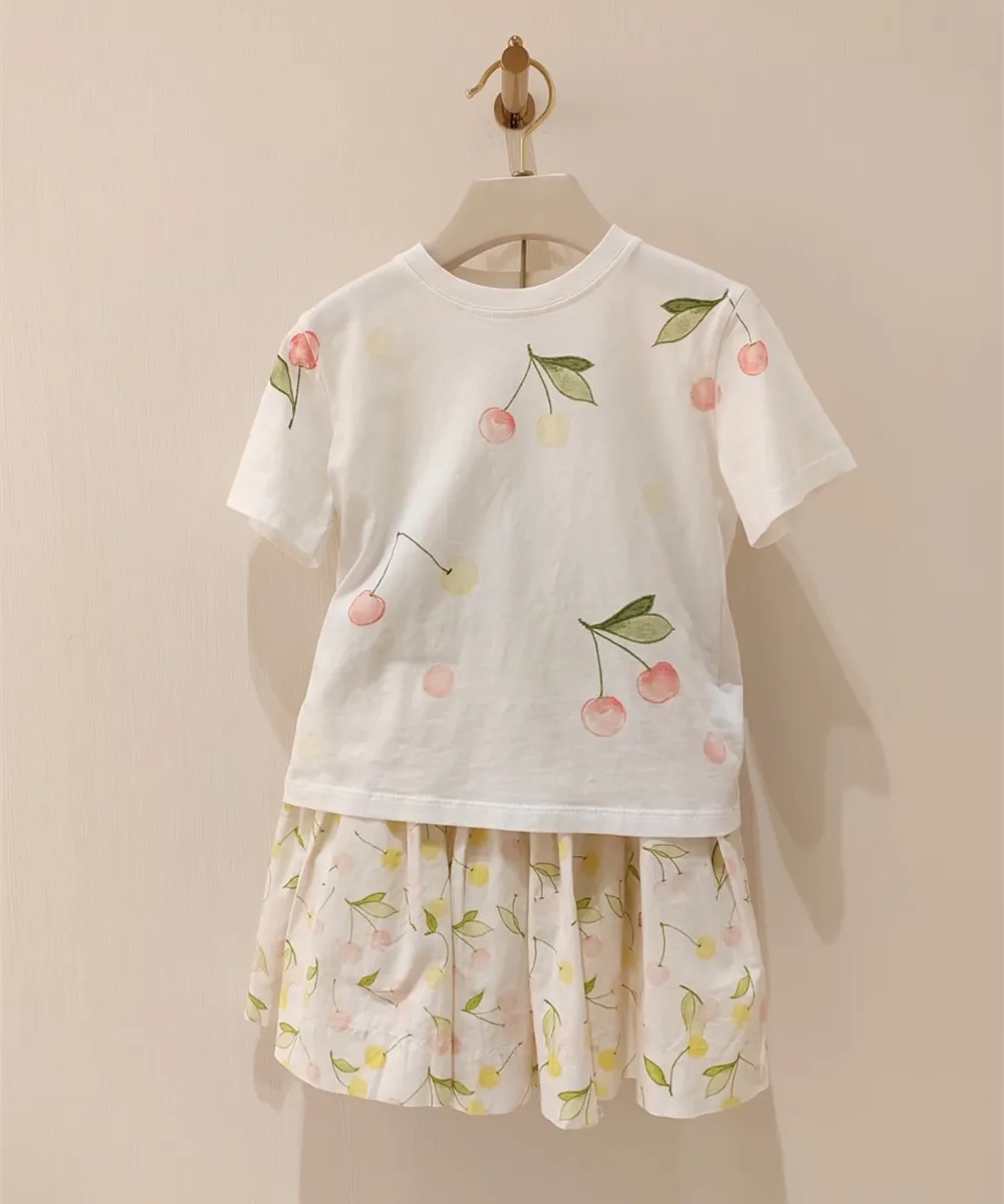 

Детская одежда, летние топы для девочек, футболка для девочек, повседневная футболка для девочек с красочным вишнёвым принтом, хлопковые топы