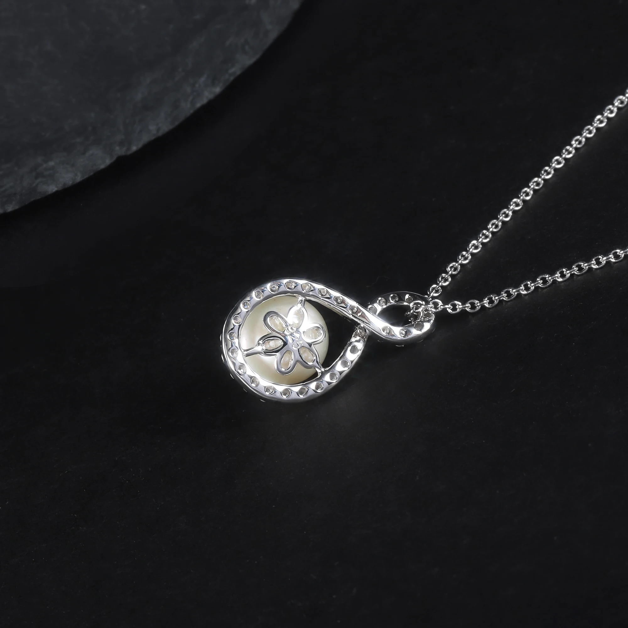 GEM'S BALLET Pearl Jewelry 925 Sterling Silver 10mm White Fresh-water Pearl Pendant Necklace Gift For Her