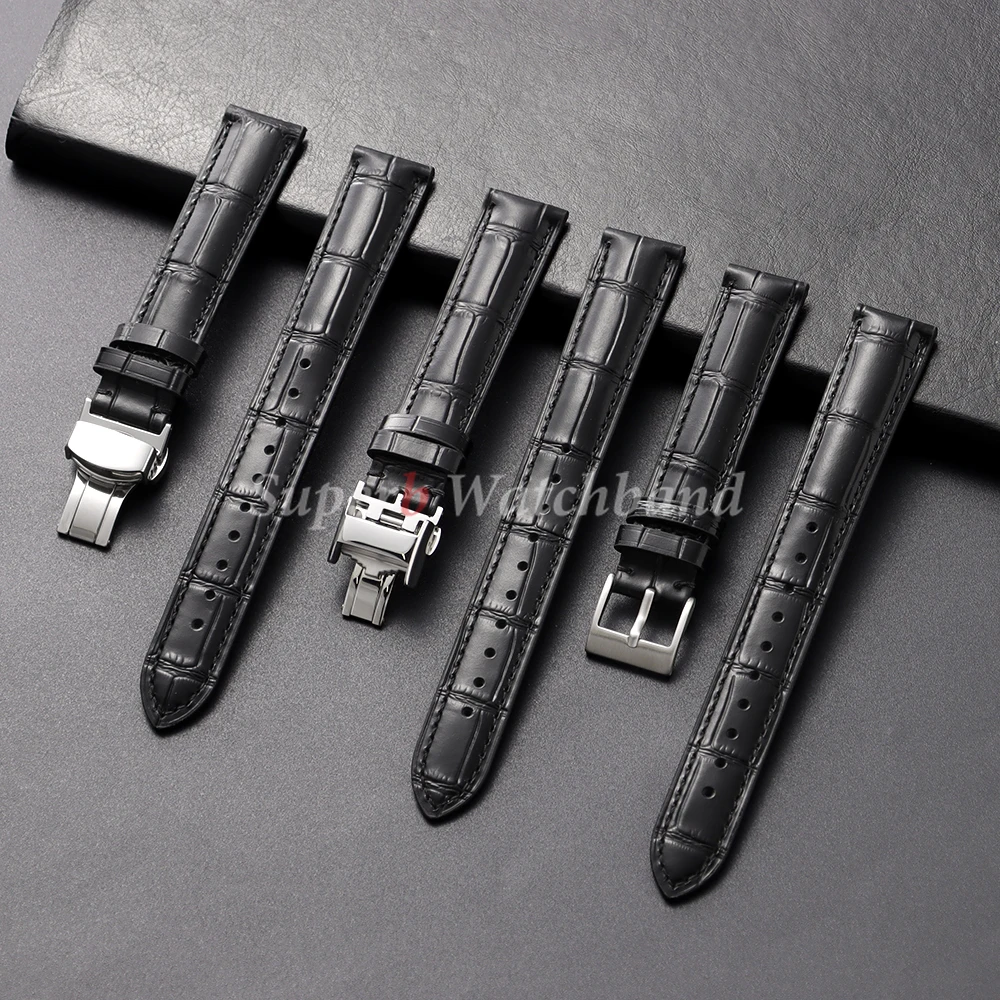 18mm Genuine Leather Watch Strap Universal Watchband Butterfly Clasp Pin Buckle Band Soft Watchband Bracelet Watch Accessories