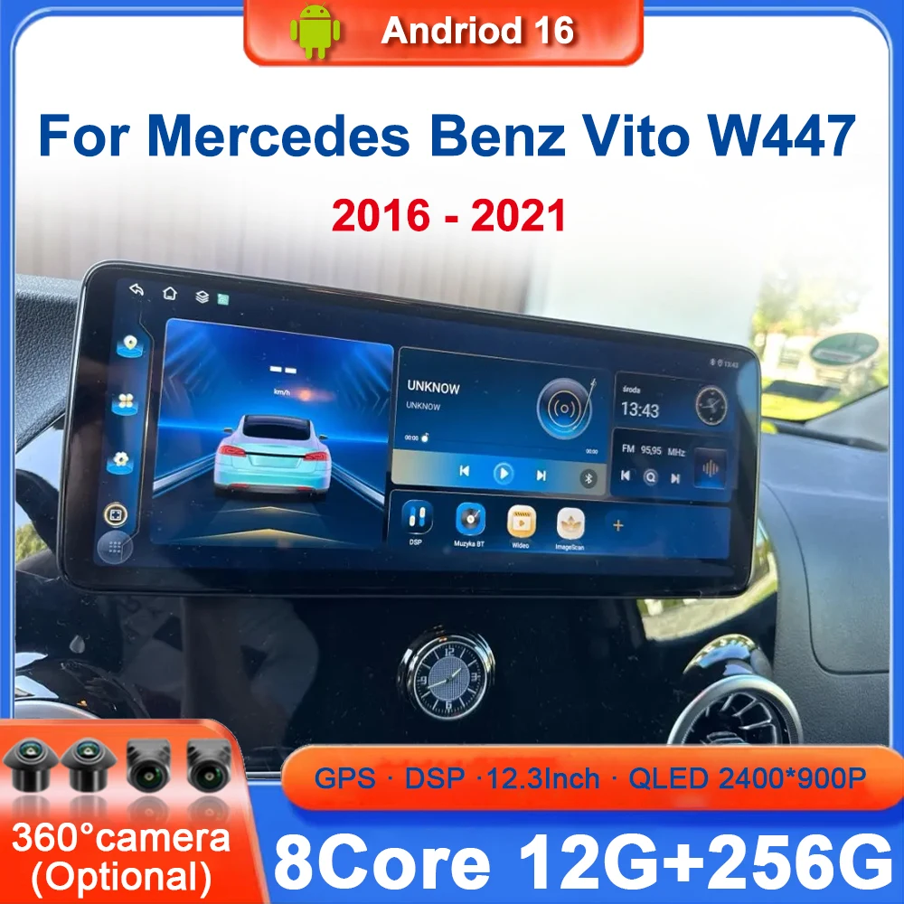12.3 Inch For Mercedes Benz Vito W447 2016-2021 Car Radio Multimedia Video Player GPS Radio 4G CarPlay Navigation WIFI GPS BT