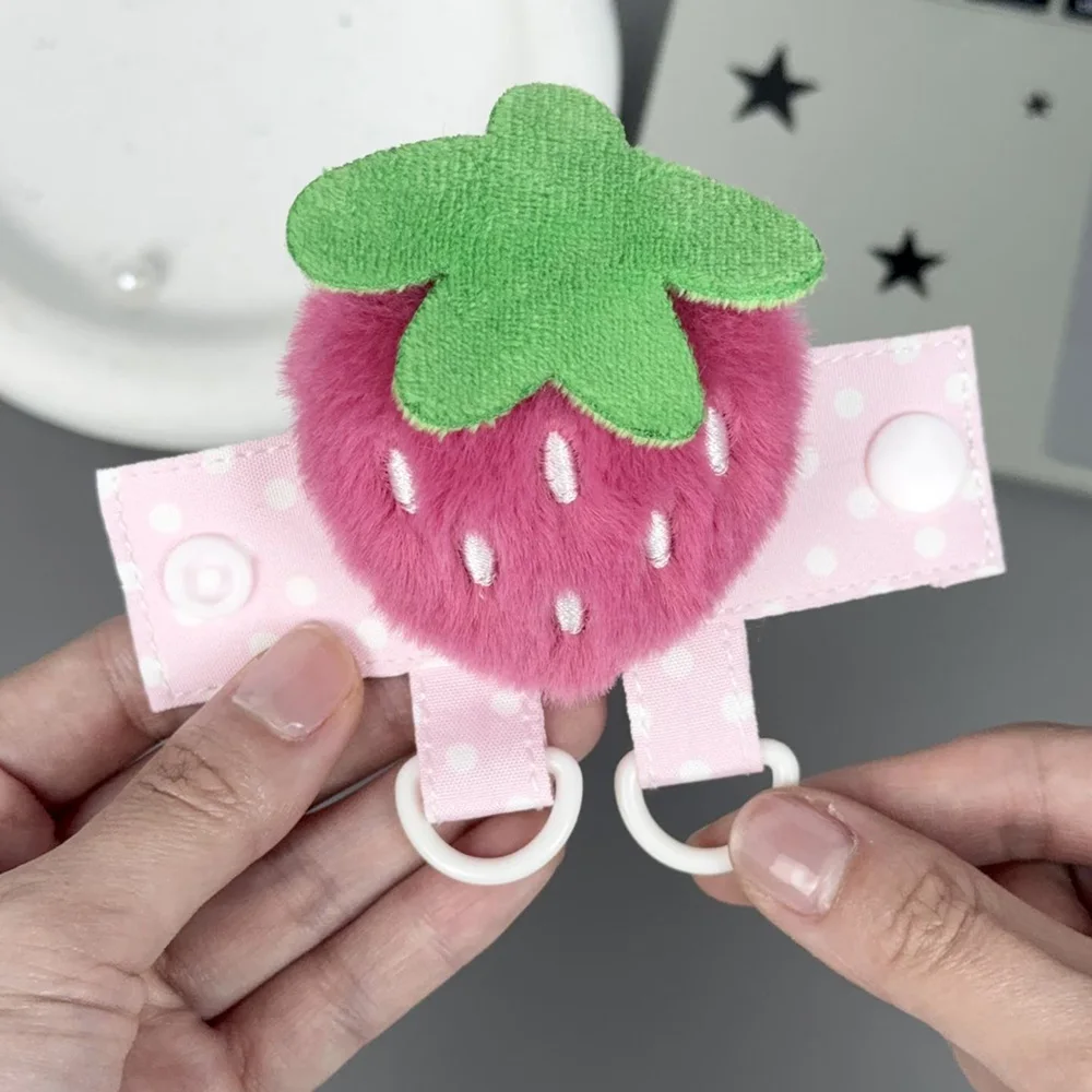 Kawaii Plush Strawberry Cable Organizer Snap Button Cord Winder Cute Earphone Charger Wire Holder Management Clip for Backpack