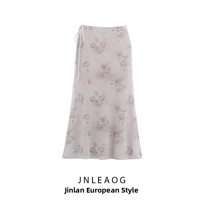 JNLEAOG Summer New Fashionable Floral Silk Mesh Midi Skirt Women's Clothing Elegant Versatile Midi Skirt for Casual Wear