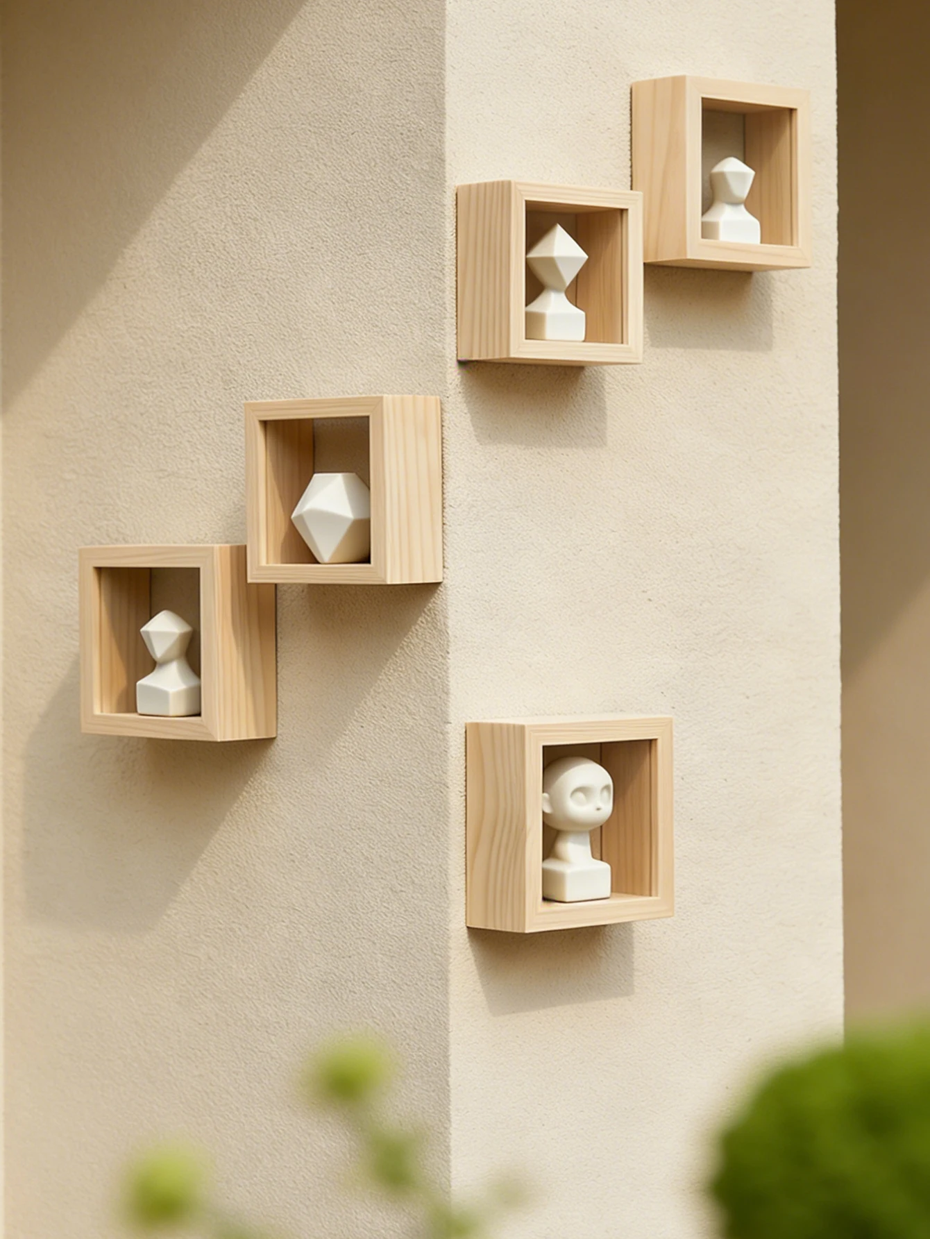 Wooden Cube Wall Shelves Mini Floating Display Shelf for Figurines Plants Decor Boho Home Wall Storage Organizer Hanging Shelves view 5