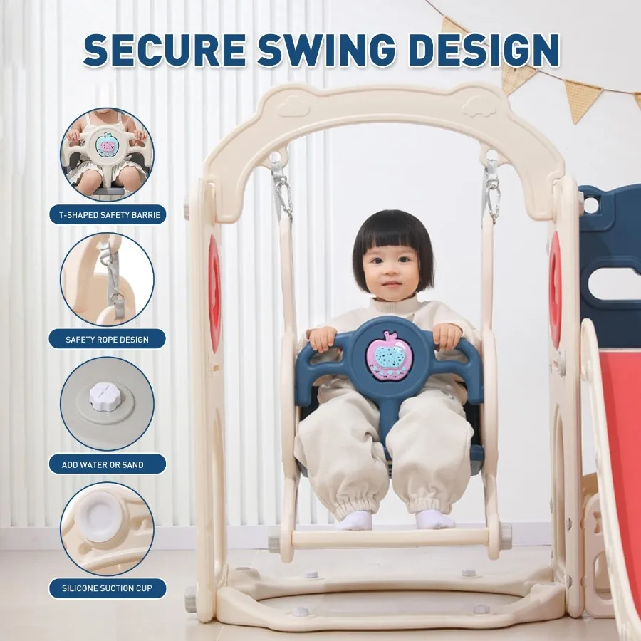 مجموعة لعب متسلق خارجي للأطفال الصغار مع كرة سلة للأعمار من 1 إلى 3 سنوات مجموعة منزلق وأرجوحة 12 في 1 منزلق داخلي لملعب D