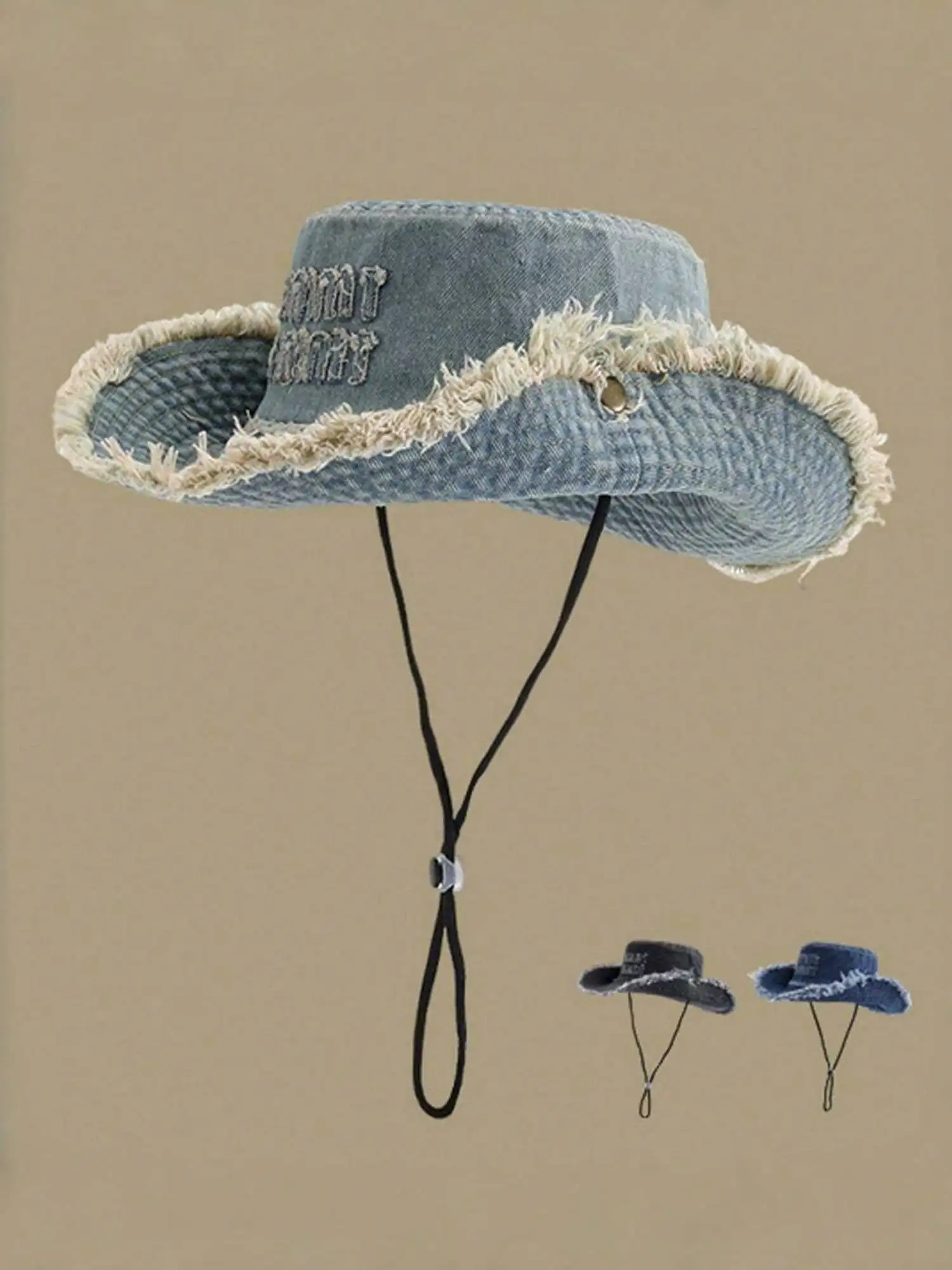 Unisex Distressed Bestickter Retro Gewaschener Bucket Hat mit Rauen Kanten und Kordelzug für Outdoor, Radfahren, Reisen und Strand