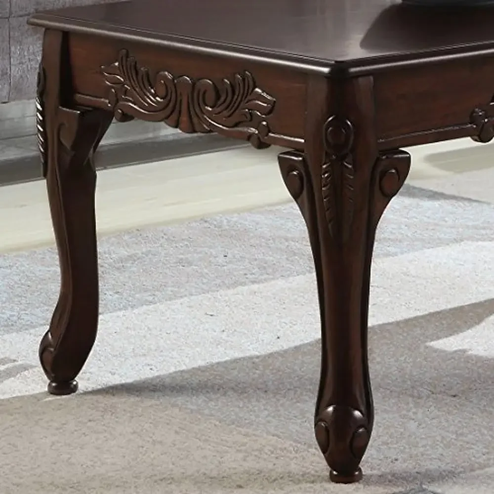 Classic Rectangular Resin Coffee Table with Ornate Claw Feet in Dark Cherry Finish 48