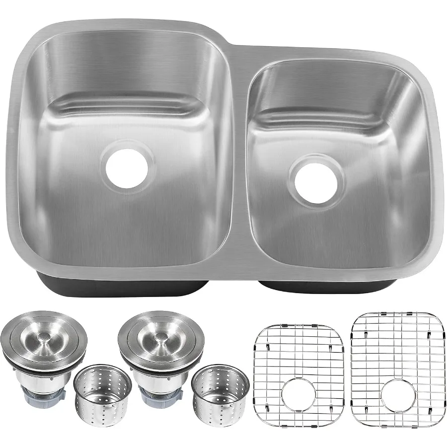 Undermount Single or Double Bowl 16 Gauge Stainless Steel Kitchen Sink with Multiple Size Options Including 30inch 31inch and 3