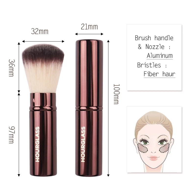 HOURGLASS Retractable Kabuki Brush - Retractable Foundation Brush -Foundation Powder Contour Makeup Brushes Portable 2Pcs Set