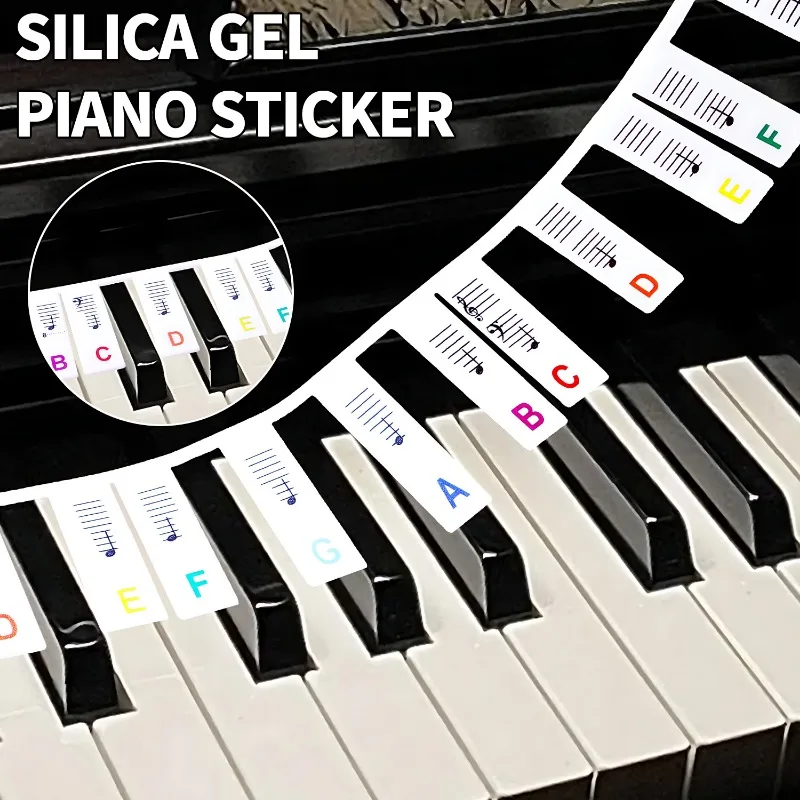 Piano Notes Guide with Box for Beginner, Silicone Reusable 61/88-Key Full Size Removable Piano Keyboard Note Labels for Learning