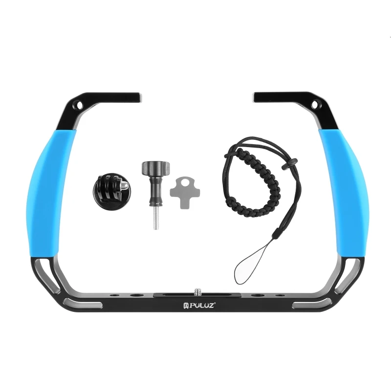 PULUZ Dual Silikon Griff Aluminium Legierung Tablett Stabilisator Rig Für Unterwasser Kamera Gehäuse Fall Tauchen Halterung Für GoPro DSLR – Detail 6