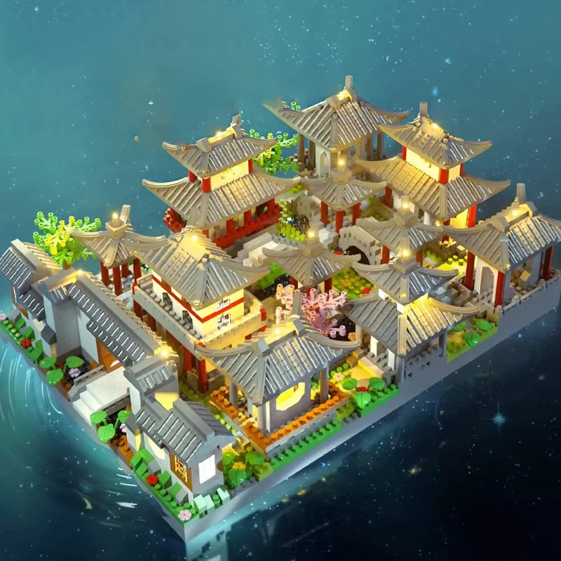 مجموعة مكعبات بناء ثلاثية الأبعاد مكونة من 1022 - الهندسة المعمارية التقليدية لحديقة سوتشو، هدية مثالية للهالوين وعيد الفصح