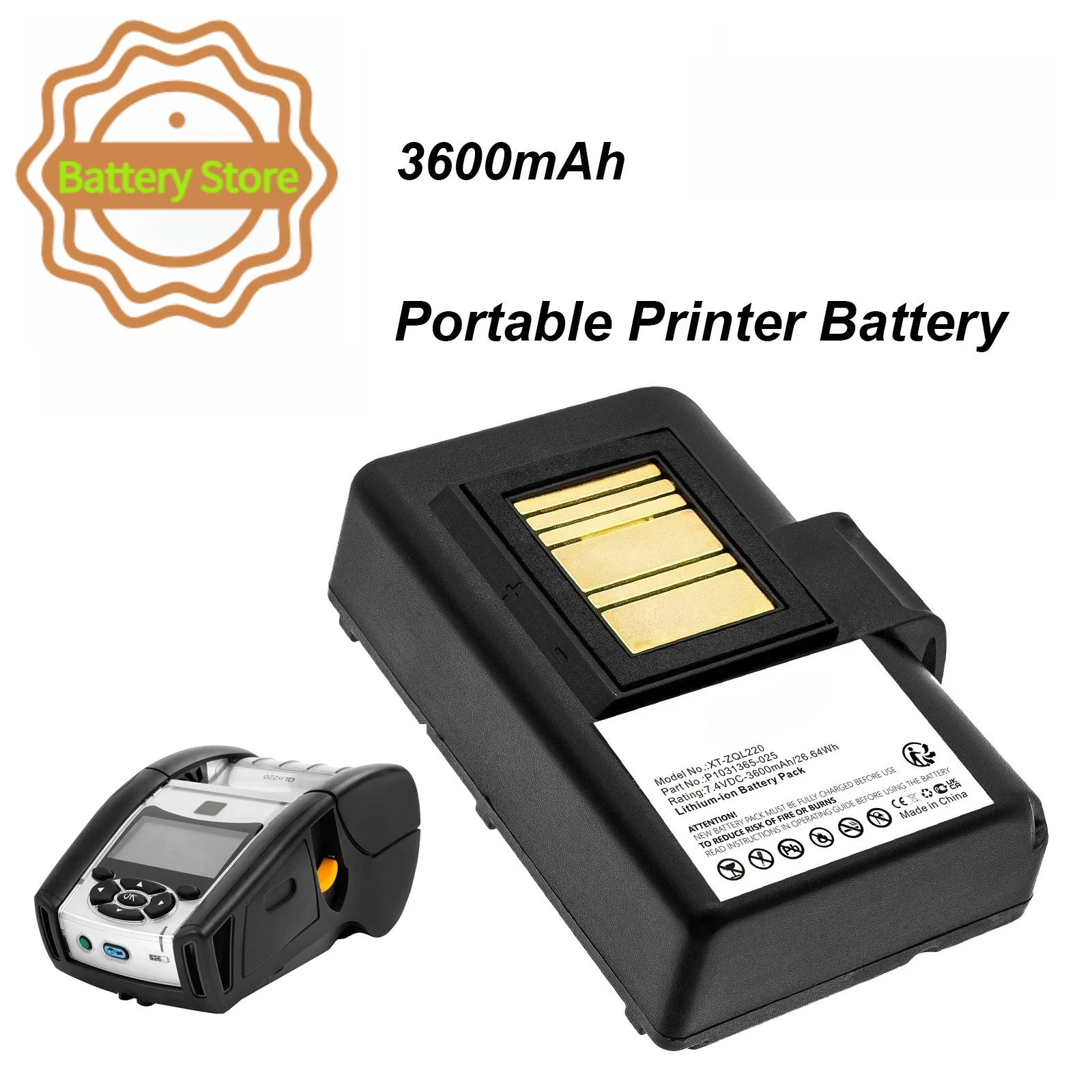 3600mAh Portable Printer Battery for Zebra AT16004 BTRY-MPP-34MA1-01 BTRY-MPP-34MAHC1-01 P1023901 P1023901-LF P1031365-025