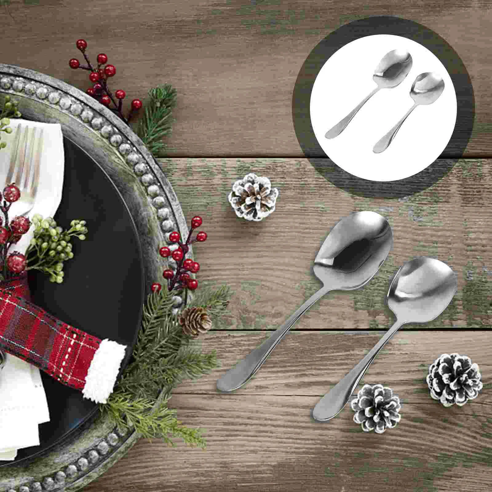 

2 Pcs Spoon Tablespoon Silverware Spoons Gold Soup for Buffet Food Serving Colander